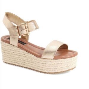 Steve Madden Gold Leather Espadrille Platform Sandals Size 8 Bohemian beachy